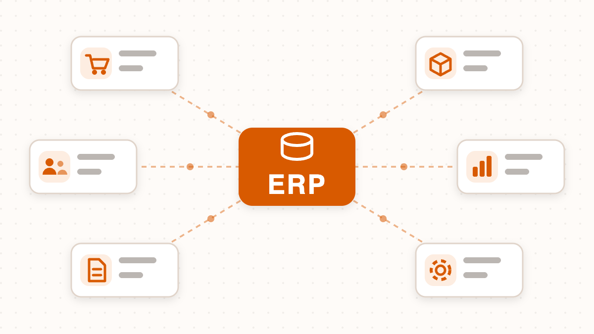 ERP implementation diagram showing Odoo modules connected to a central ERP database